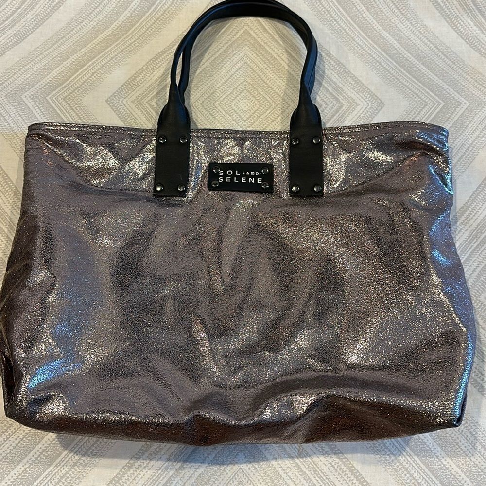 Sol and Selene It Girl Pewter/Silver Metallic Tote Bag